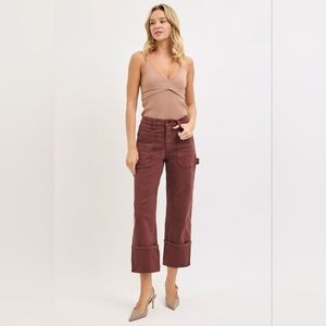 Risen HR Straight Wide Cuffed Jeans Chocolate Brown Neutral Utility Various NEW